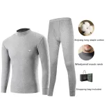 Thermal Underwear Tops+Long Johns Clothing Sets (Light Heather Gray) Pure Cotton Skin-Friendly/3A Antibacterial/Windproof Mock Neck