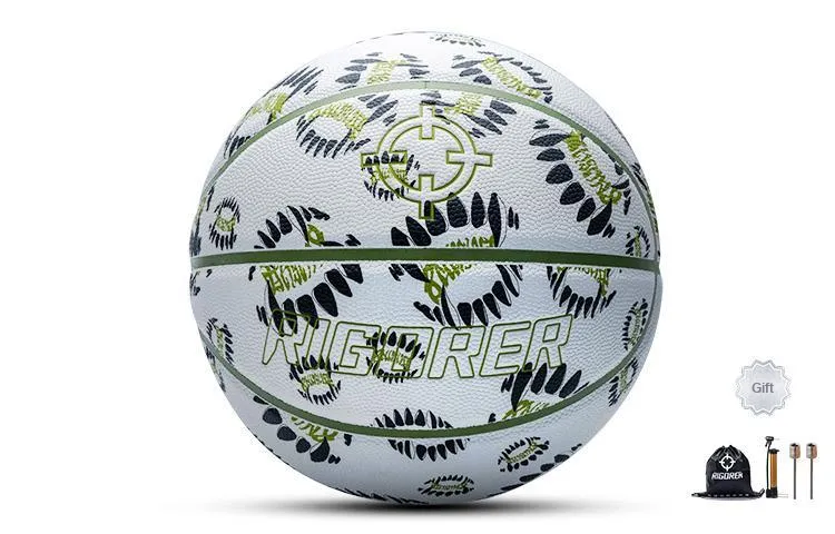 RIGORER Monster Series PU Basketball White Green Size 7 Training Unisex-3