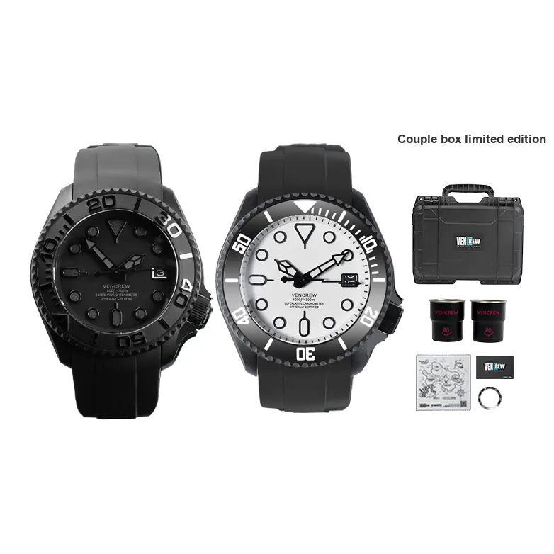 VENCREW Couple's Watch Pair Automatic Mechanical Movement Watch Unisex Black Dial