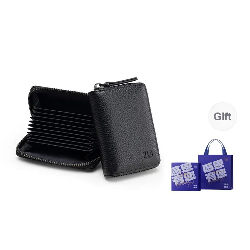 HLA Cow Leather Card Holder, Coin Purse Regular Unisex Classic Black/Brown-2
