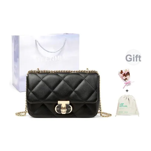 teenmix Сумка через плечо из коровьей кожи с синтетической кожей цепочка маленькая женская черный экрю