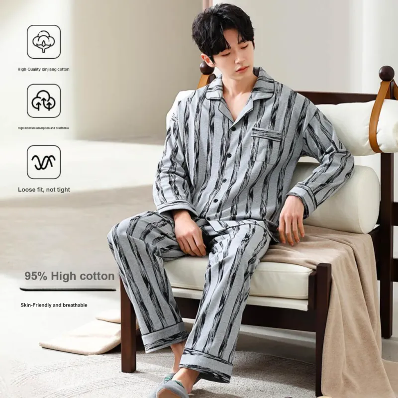 GUJIN Pajama Set Men's 1Gray Stripes-2