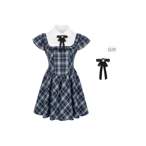 PAVLISOVA Короткое платье с короткими рукавами женское с бантом в клетку