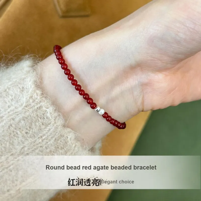 COISE Agate Jade S925 Silver Elastic String Beaded Bracelet Women's-1