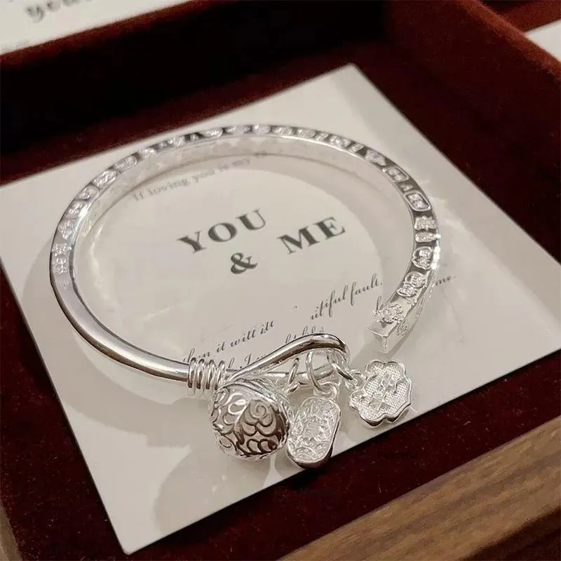 Royal Dragon Mirror 999 Fine Silver Sterling Silver Bracelets Women's-1