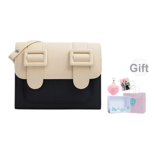 MERIMIES Сумка через плечо с одной ручкой из текстуры личи средний размер женская черный и кремовый