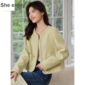 She Enjoys Cropped Coats Women's Light Yellow