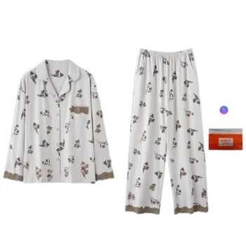 GOSO Pajama Set Women's Shopping Bag Light Gray Flowers