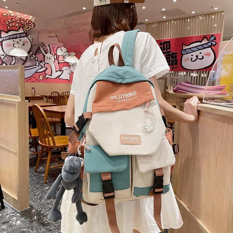 HCXK Canvas Backpack Women's Black/Burgundy/Cyan/Light Blue-10