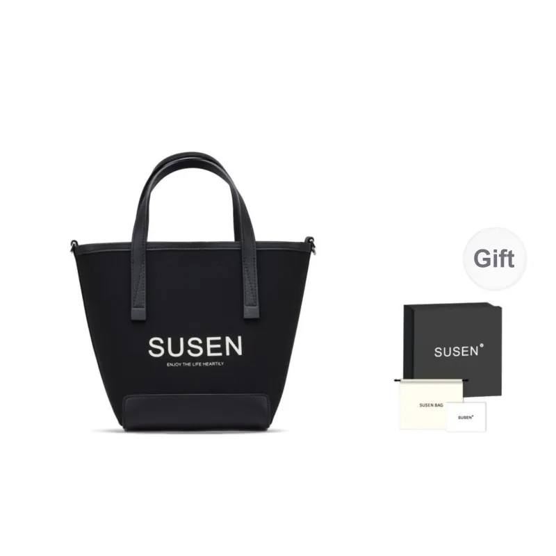 SUSEN Canvas Bag Basket Bag Bucket Bag One Shoulder Handbag Unisex Ecru/Black/Army Green-0