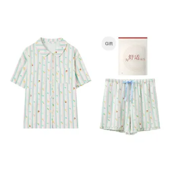Red Beans At Home Pajama Set Summer Women's Salt Blue