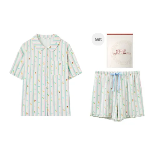 Red Beans At Home Pajama Set Summer Women's Salt Blue
