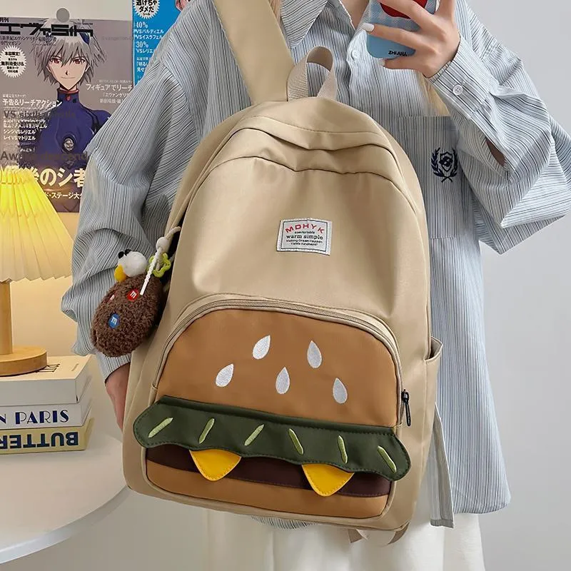 Deli Bear Nylon Backpack Unisex Yellow/White/Brown/Khaki-17