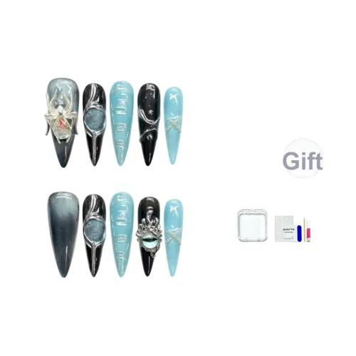 JINGCHANXUE Западный Spiders Серебряный Sea Ручная работа Фальшивая ногть Заостренный Тип Горячая девушка Jump Цвет Flashing 20 мм