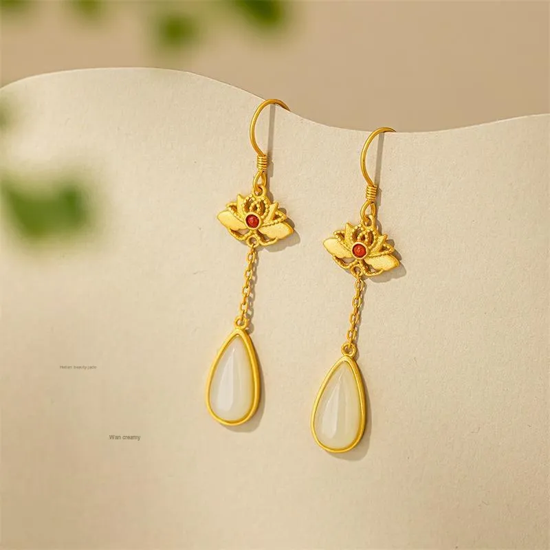 Encounter Gift Earrings Pale Greenish White Jade Women's-5