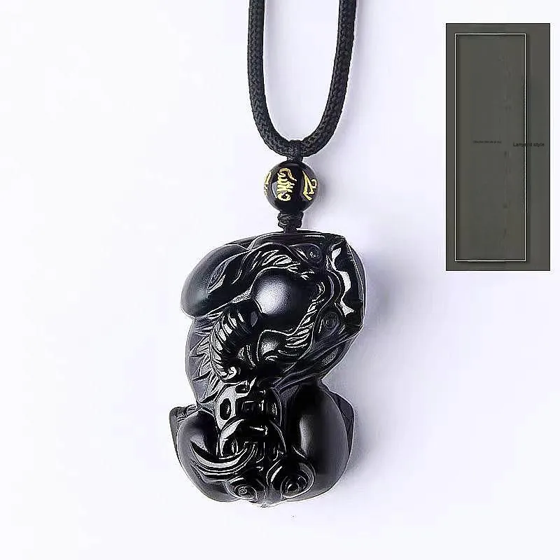 Lingxiang Yurun Obsidian Accessory, Zodiac Year Necklace Unisex-5