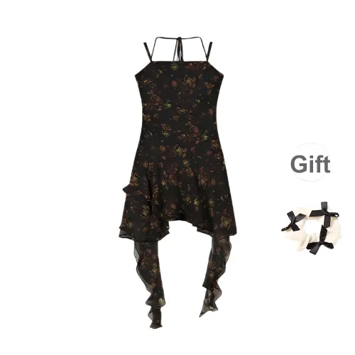 TURN UP Slip Dresses Women's Dark Night Rose+Bowknot Hair Tie Comes With