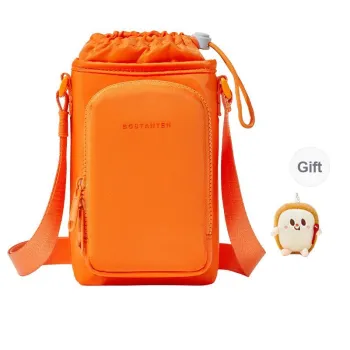 BOSTANTEN Fabric Crossbody Bag Small Size Unisex Black/Orange