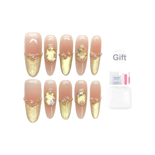 Yun Yue Joe Роскошный Ручной Работы Искусственный Ногтик Овал Золото Градиентный Блеск