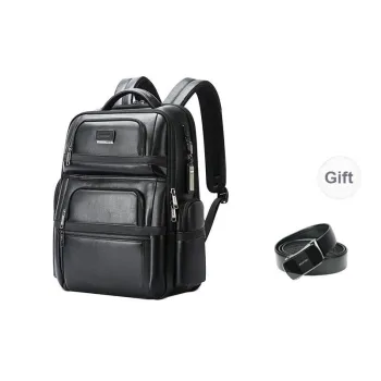 BOPAI Top Grain Cow Leather Men's Backpack Regular Men's Black