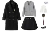 Black Coat+Black Skirt Pants, Comes with Cardigan+Shirt+Bow Tie+Belt+Badge