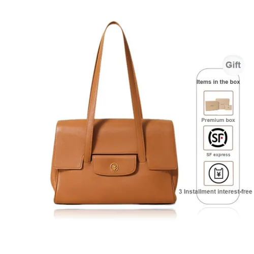 BAGTREE Vegetable Tanned Genuine Leather Dolphin Handbag, Tote Bag, Shoulder Bag Medium Size Women's Caramel