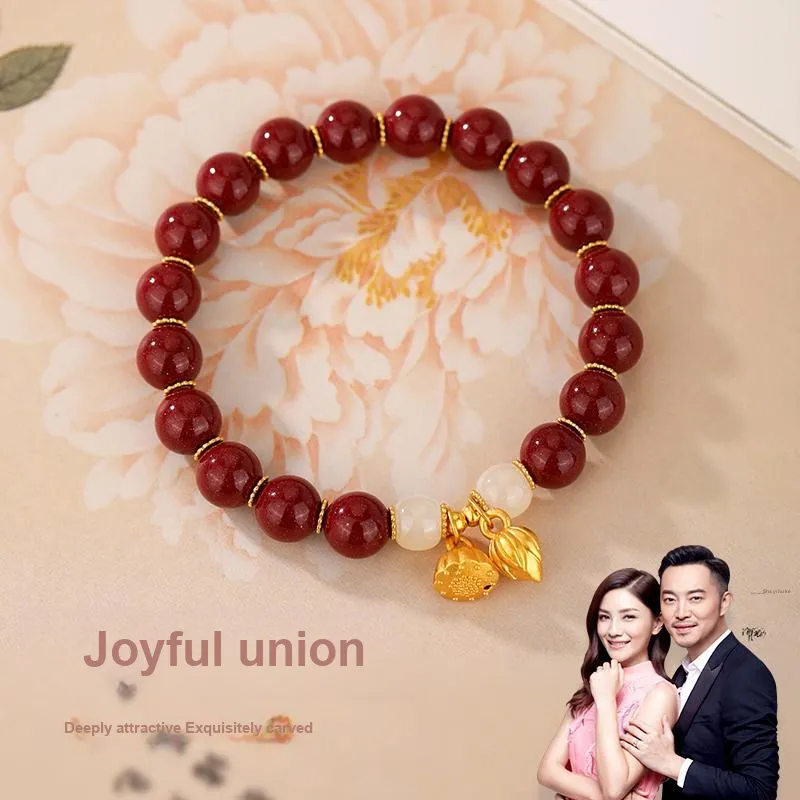 JINLIUFUJIXIANG Reconstructed Cinnabar Bracelets Unisex-1