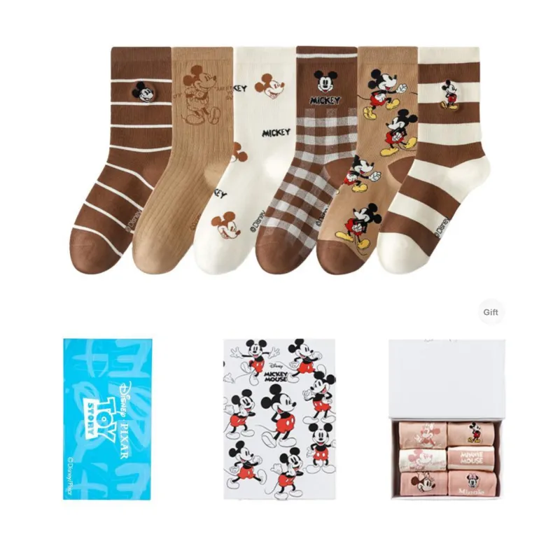 Disney Minnie Collection Mickey Collection Mid Calf Socks Unisex Box 6 Pack-5
