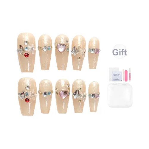 Yun Yue Joe Французский Роскошь Бабочка Кошачий глаз False Nail Средний LADDER Телесный Однотонный Flashing