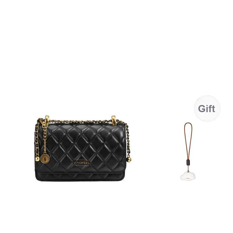 ANDFEEL Sheepskin One Shoulder Handle Chain Small Square Bag Regular Women's Black-0