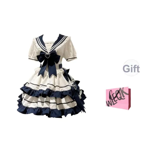 CTRTRC Синий с Белым Lettering Женские Лолита Платья