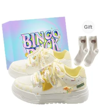 BINGO DUCK Slip Resistant Cushioning, Breathable, Height Increasing Low Top Skateboard Shoes Women's Yellow