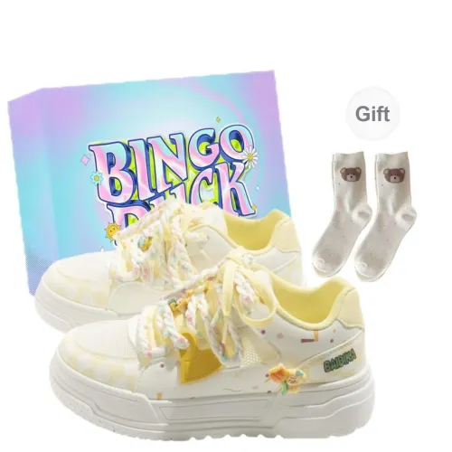 BINGO DUCK Slip Resistant Cushioning, Breathable, Height Increasing Low Top Skateboard Shoes Women's Yellow