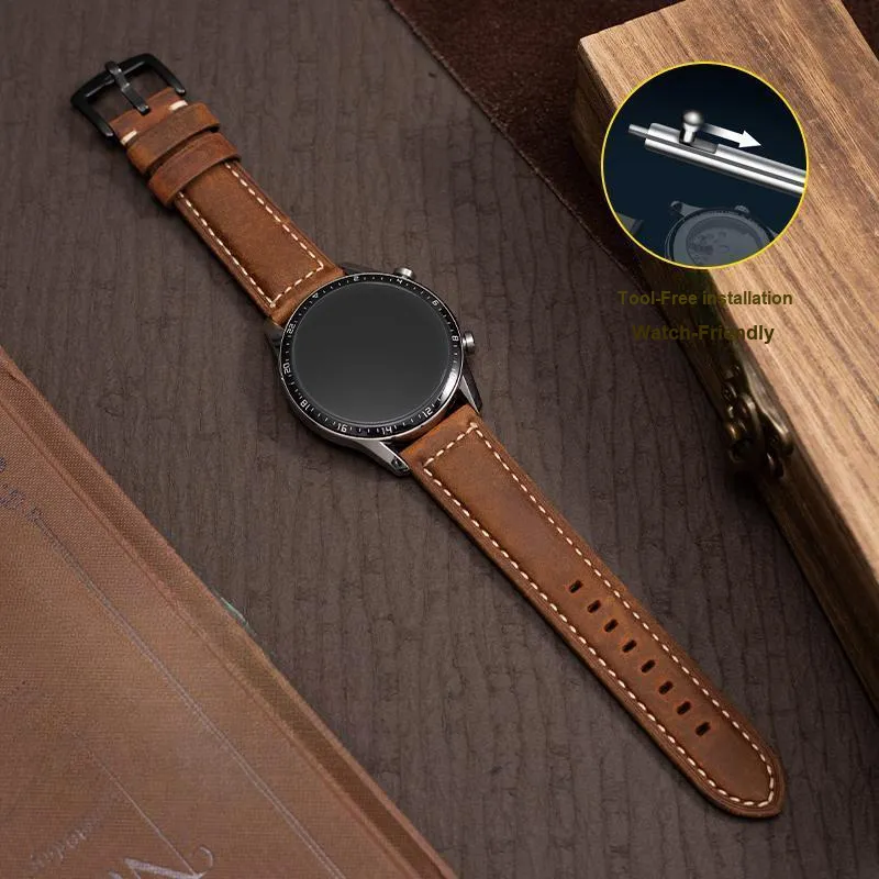 LOVINGCOOL Watch Band Huawei Compatibility Genuine Leather Material-1