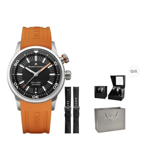 MAURICE LACROIX Automatic Mechanical Movement Men's Watches Watch 42mm 42 Black Dial Stainless Steel Case Rubber Strap