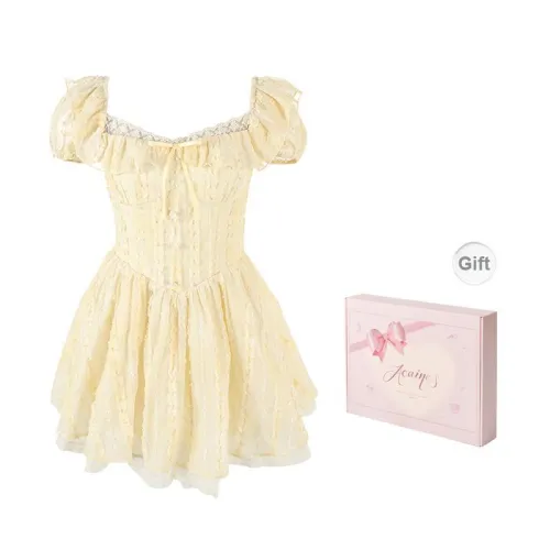 ACAINES Short Sleeved Dresses Women's Lemon