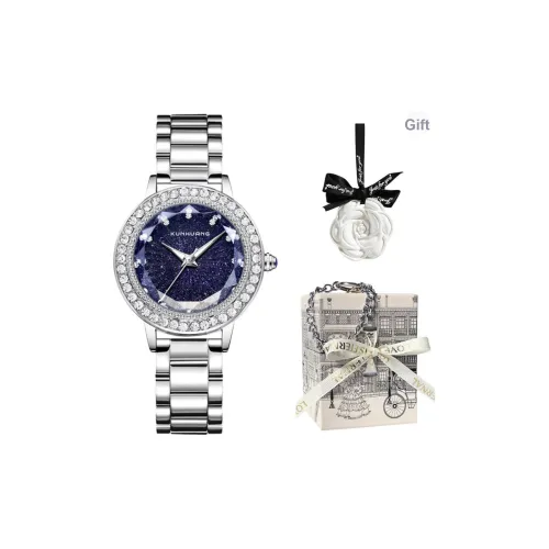 KUN HUANG Кварцевый механизм Стальной ремешок Часы Женские Синий циферблат