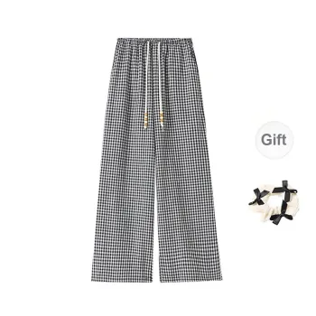 TORIGHT Casual Pants Women's Plaid+Bowknot Hair Tie Comes With