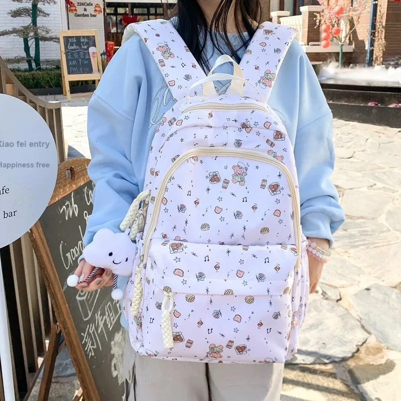 MOK Composite Cloth Backpack Women's White Bunny/White Bear/Light Pink Bunny/Light Blue Bowknot/White Puppy-8