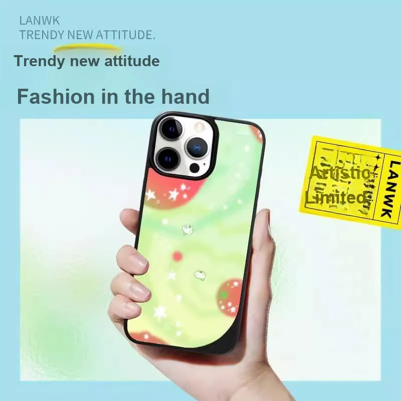 LANWK Glass Material Mint Stars Phone Case Compatible With Apple IPhone 14/15/16/Pro/Pro Max-2