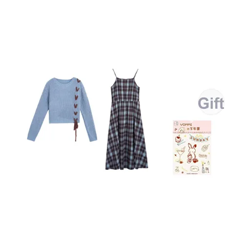 ZIHAN Синий Клетка Кофейный Женский Повседневный Костюм