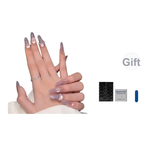 OUYUJI Ручной работы Готовый товар Съемный False Nail Длинный Фиолетовый Стиль Smudge Instagram