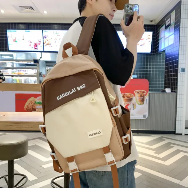 URBAN FOREST Nylon Backpack Unisex Burgundy/Pink/Khaki/Black-16