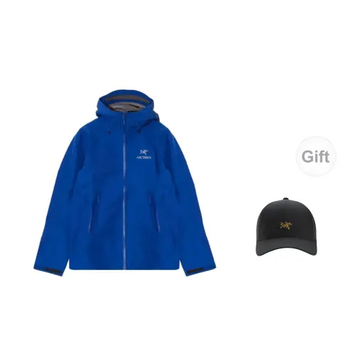 Arcteryx Alpha Series Windbreaker Jackets Men Cyan Blue With Free Hat