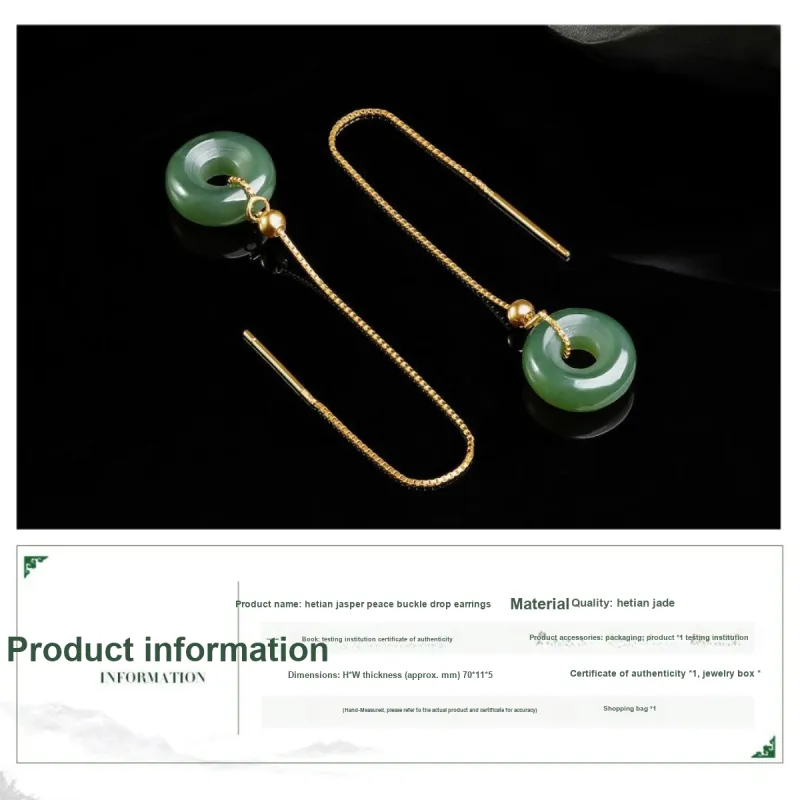 Oriental Jade Earrings Jasper Women's-2