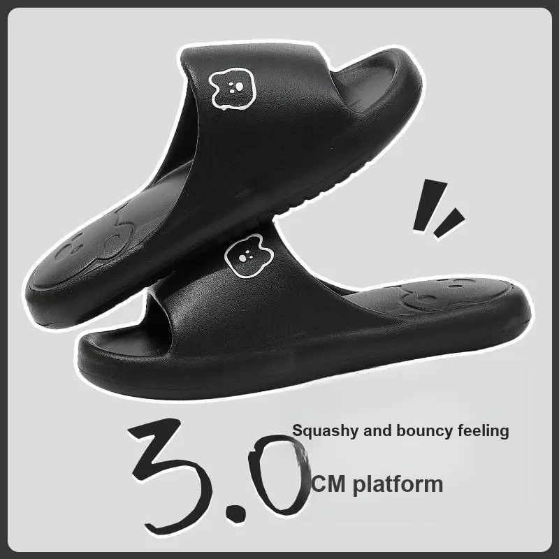 Foot Recreation Summer Bear Home Indoor Bathing Slip Resistant Couple Squashy And Bouncy Feeling Slippers, Unisex-22