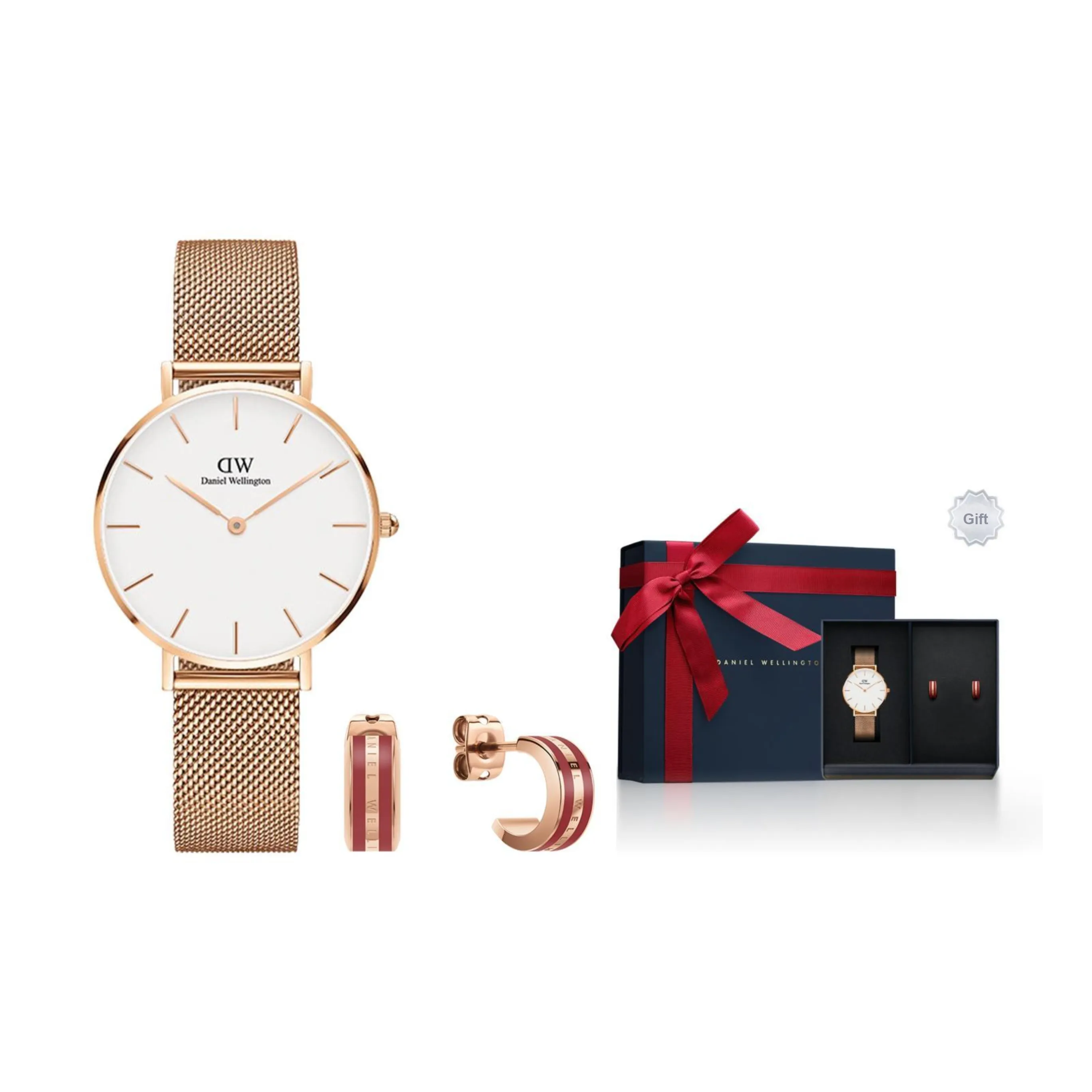 Daniel Wellington Набор сережек-гвоздиков DW Hoop Earrings с красным эмалевым покрытием Кварцевый механизм