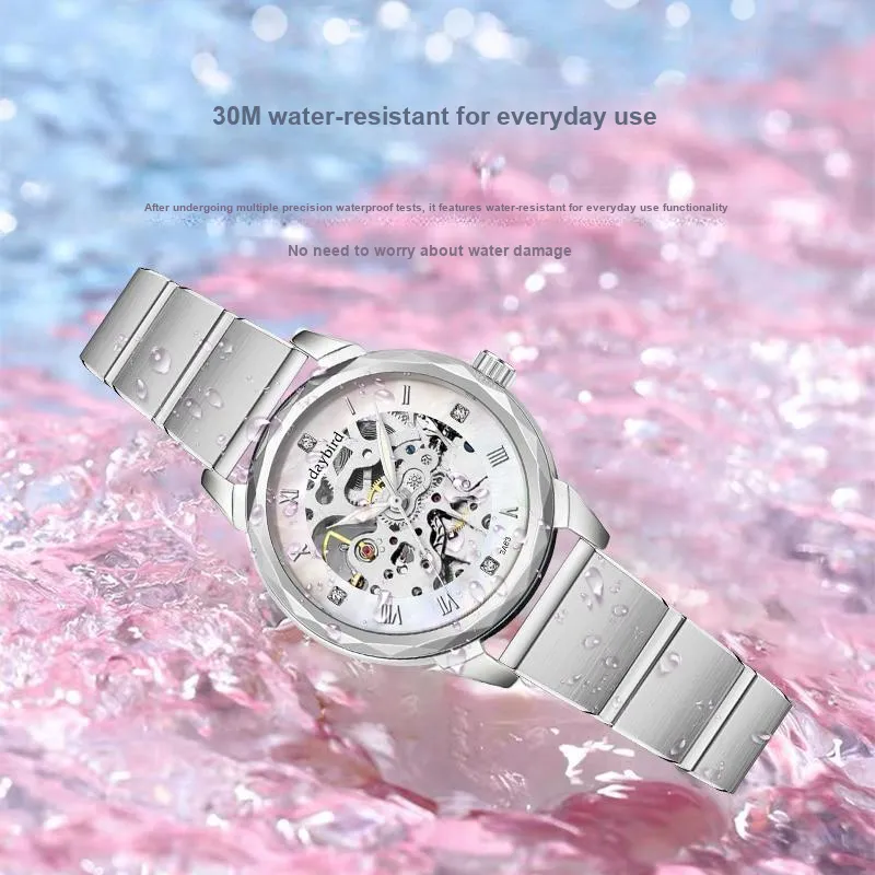 DAYBIRD Mechanical Movement Stainless Steel Watchband Watch Women's Watch Blue Dial-5