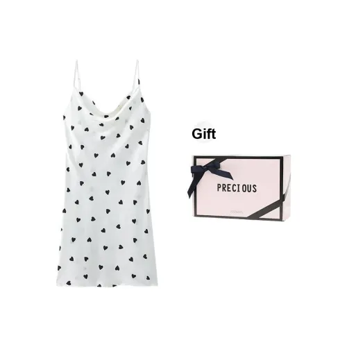 METE WHALE MT Ночная сорочка Женские Gift Box Set Сердце Гороховый узор Белый