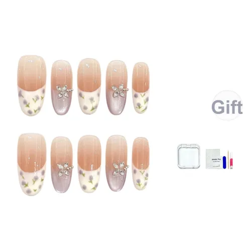 JINGCHANXUE Ручной рисунок Фиолетовый Маленький цветок False Nail Овал Румяна Градиентный Милый 16мм